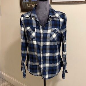 Mossimo Supply Co. Blue and White Plaid Flannel Shirt XL